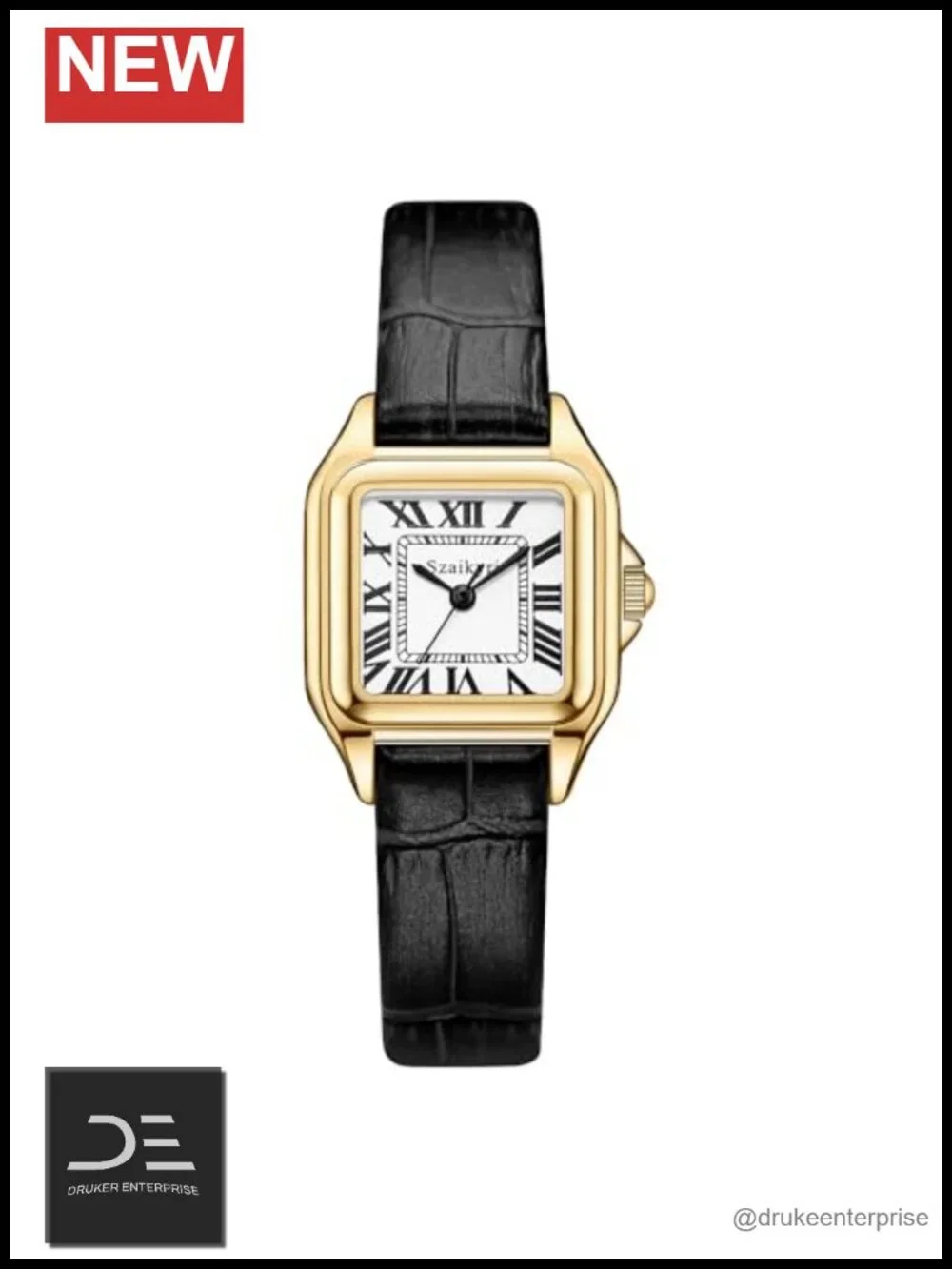 Square Roman Numeral Dress Watch with Stainless Steel Band